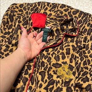 Lauren Leopard Print Pajama Top with Red Trim